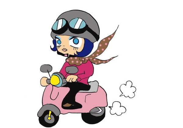 个性卡通图片-插画图 骑摩托车 戴着头盔 交通