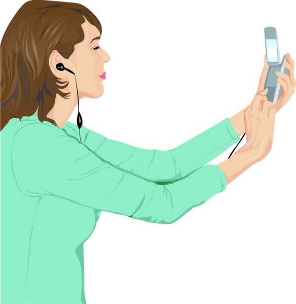 流行时尚图片-标题插画图 打电话 音乐手机 耳