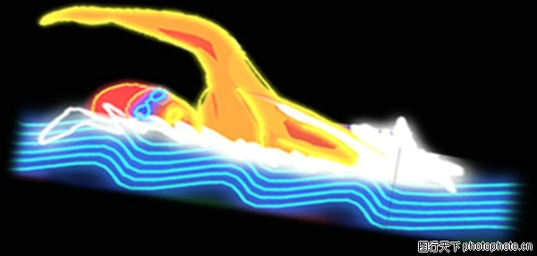人物图片-霓虹灯设计图 游泳池 泳帽 水波 游泳